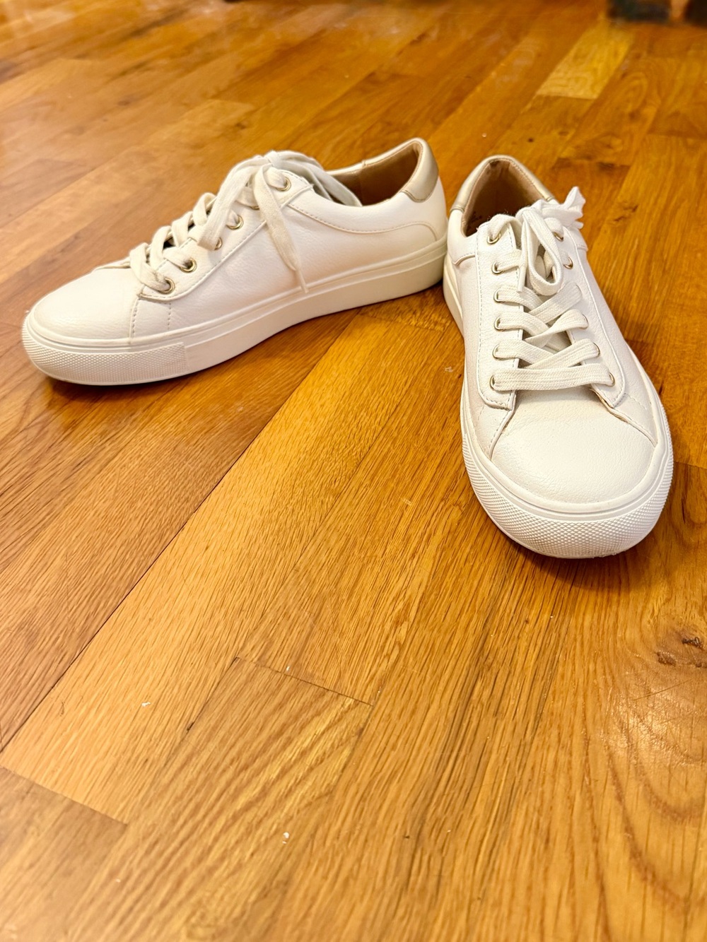LOFT White Faux Leather Sneakers with Gold